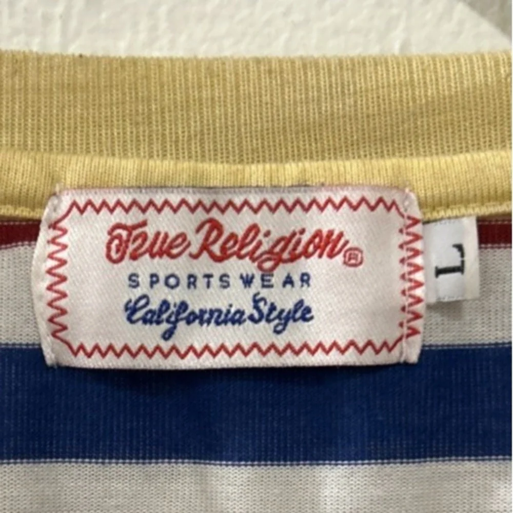 True Religion Sportswear‎ California Style Large Mens Yellow White Blue Striped
